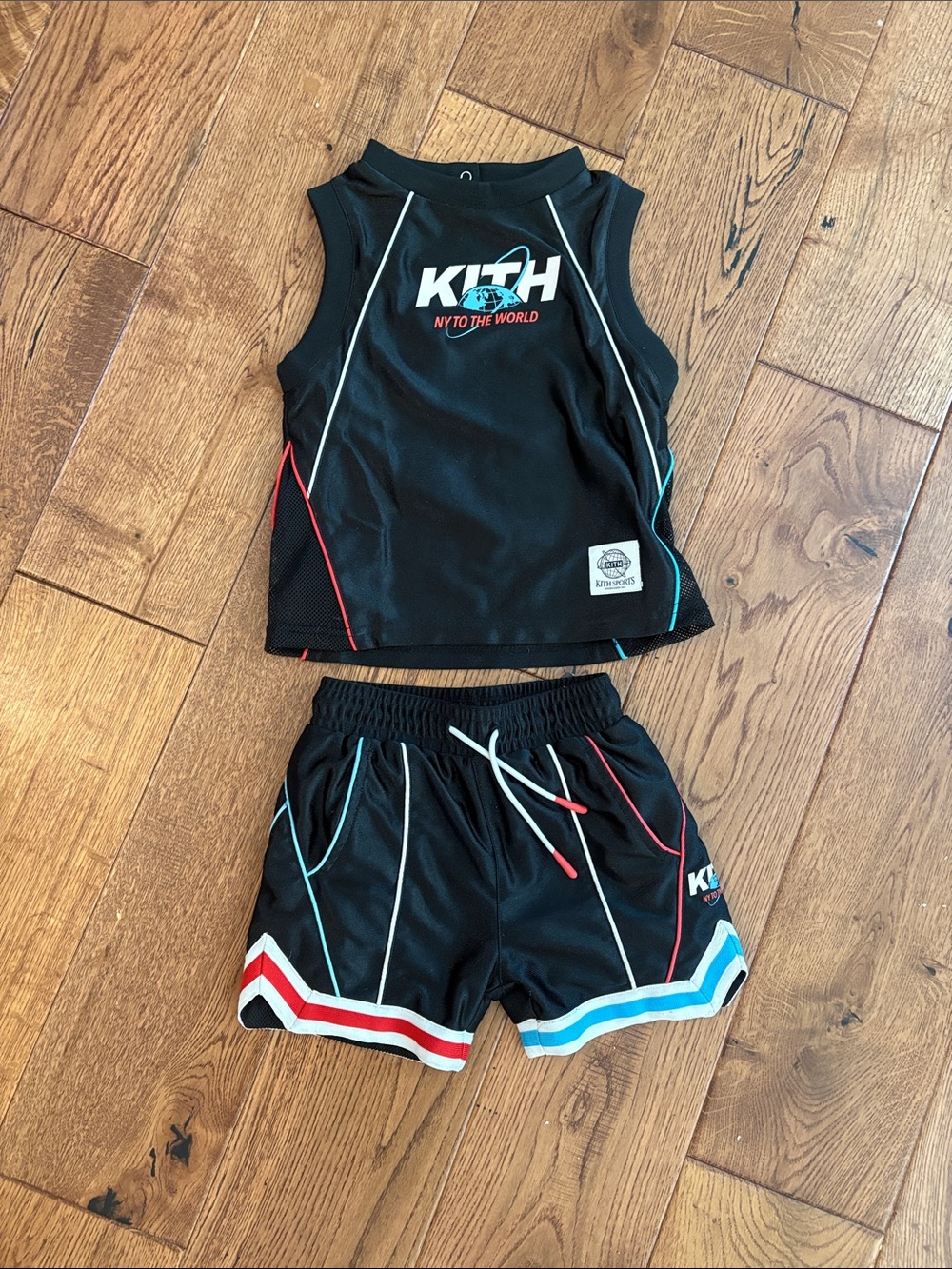 Kith Black Basketball Tank and Shorts Set with Red & Teal Trim
